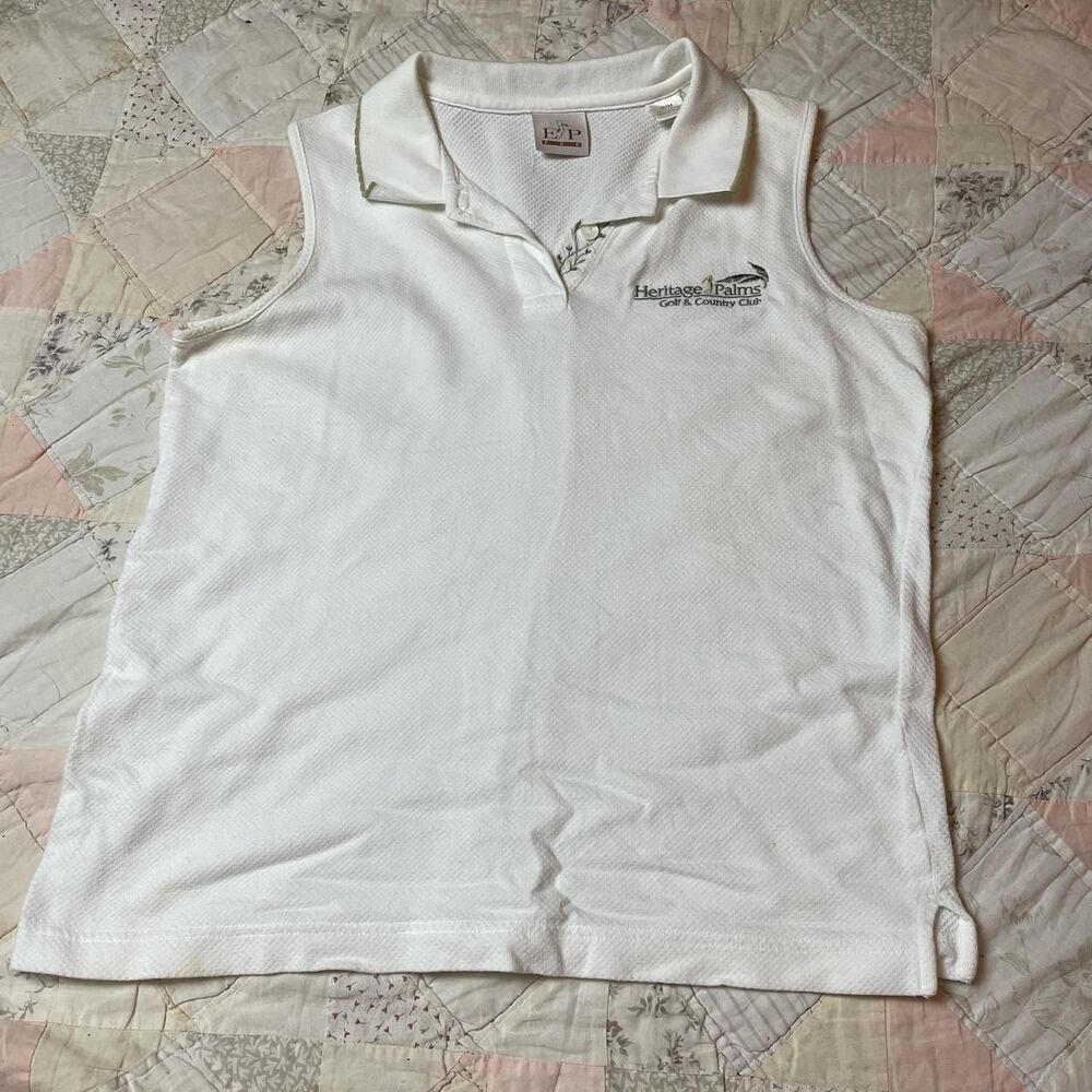 vintage white sleeveless collared shirt heritage palms size medium